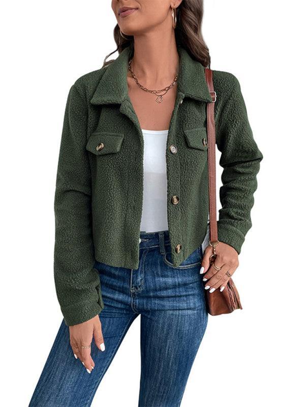 Fashion women's solid color polar fleece short jacket - 808Lush