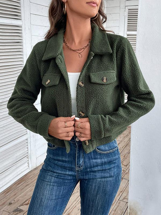 Fashion women's solid color polar fleece short jacket - 808Lush