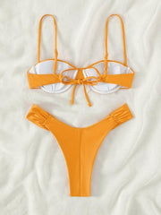 Female sexy suspender pleated beach bikini - 808Lush