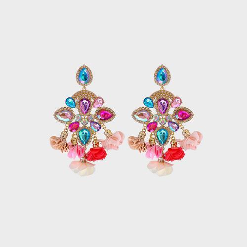 Flower Shape Rhinestone Alloy Dangle Earrings - 808Lush