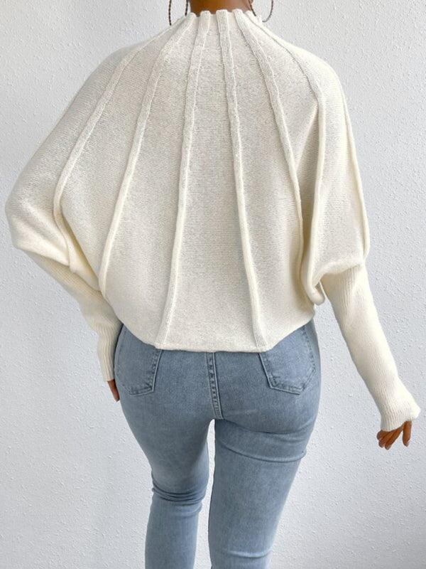 Half turtleneck solid color versatile knitted pullover bat sleeve sweater - 808Lush