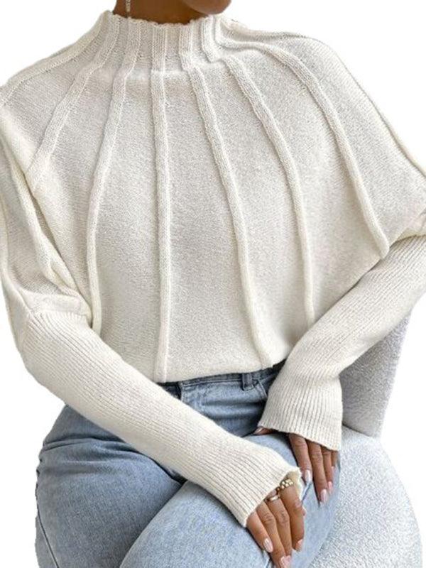 Half turtleneck solid color versatile knitted pullover bat sleeve sweater - 808Lush