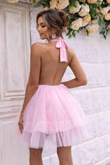 Halter Neck Backless Mesh Mini Dress - 808Lush