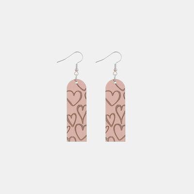 Heart Pattern Wooden Dangle Earrings - 808Lush