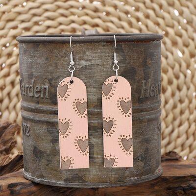 Heart Pattern Wooden Dangle Earrings - 808Lush