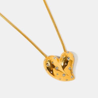 Inlaid Zircon Heart Stainless Steel Necklace - 808Lush