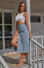Irregular Split Denim High Waist Skirt - 808Lush
