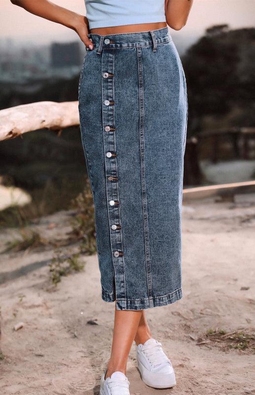 Irregular Split Denim High Waist Skirt - 808Lush