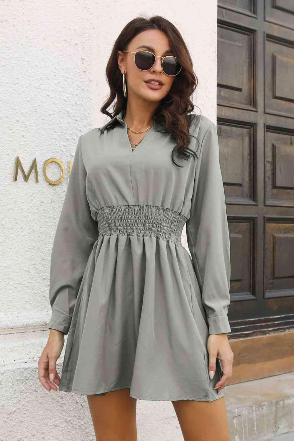 Waist Long Sleeve Mini Dress - 808Lush