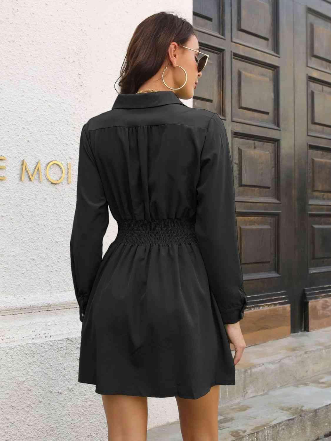 Waist Long Sleeve Mini Dress - 808Lush