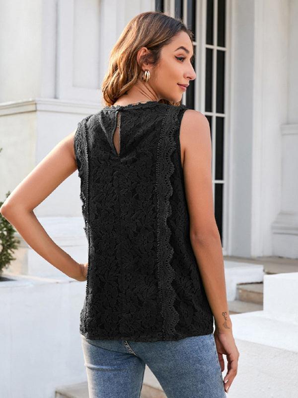 Lace Vest Solid Color Hollow Lace Sexy Knitted Lace Top - 808Lush