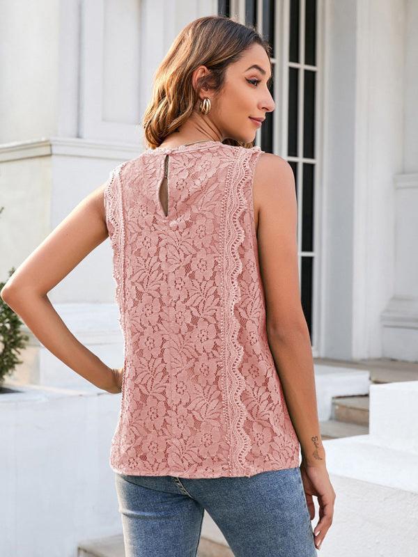 Lace Vest Solid Color Hollow Lace Sexy Knitted Lace Top - 808Lush