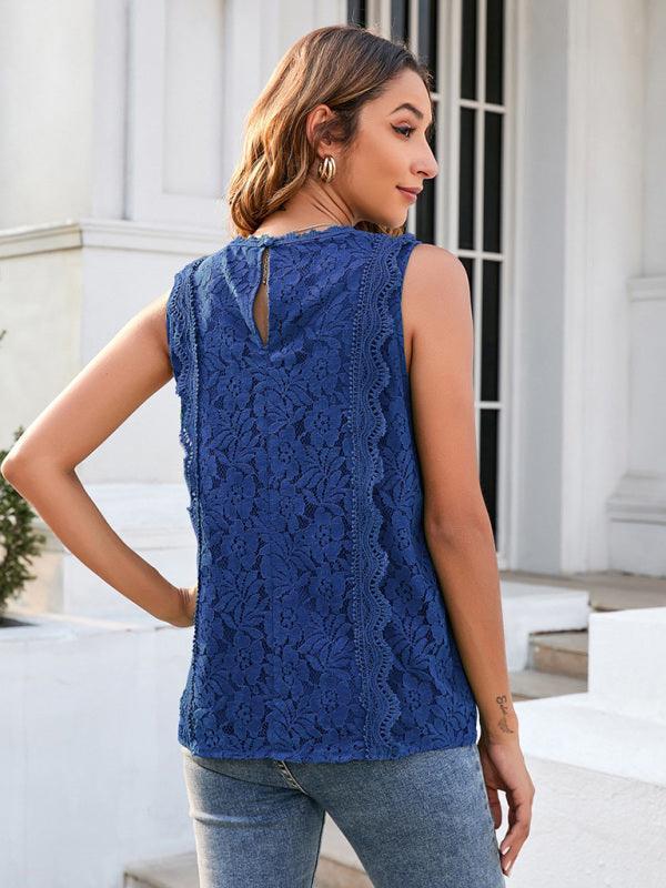 Lace Vest Solid Color Hollow Lace Sexy Knitted Lace Top - 808Lush