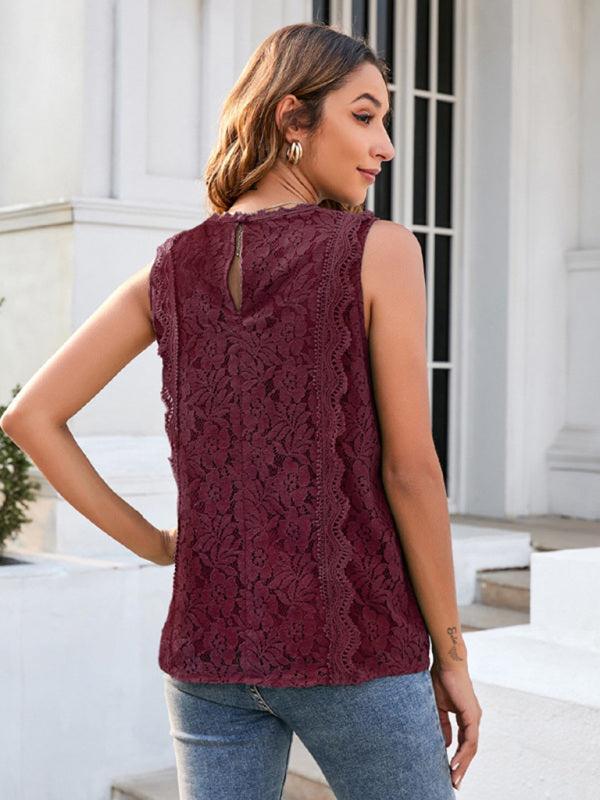 Lace Vest Solid Color Hollow Lace Sexy Knitted Lace Top - 808Lush