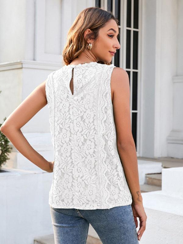 Lace Vest Solid Color Hollow Lace Sexy Knitted Lace Top - 808Lush