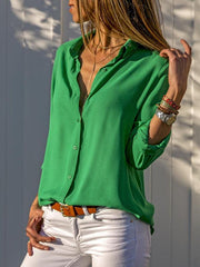 Ladies Long Sleeve Deep V Button Chiffon Shirt - 808Lush