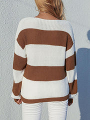 Ladies Pullover Loose Crew Neck Colorblock Sweater - 808Lush