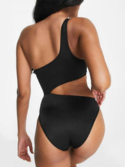 Ladies black and white stitching contrasting color hollow swimsuit - 808Lush