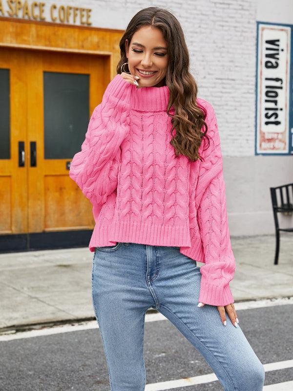 Ladies rough hemp turtleneck casual sweater - 808Lush