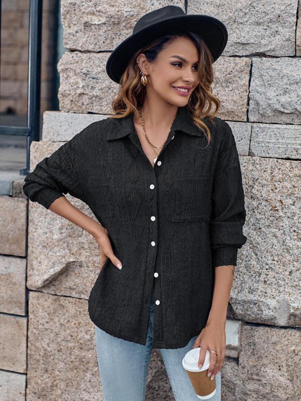 Lapel Single Breasted Solid Color Loose Long Sleeve Shirt - 808Lush