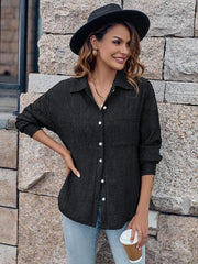 Lapel Single Breasted Solid Color Loose Long Sleeve Shirt - 808Lush