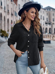 Lapel Single Breasted Solid Color Loose Long Sleeve Shirt - 808Lush
