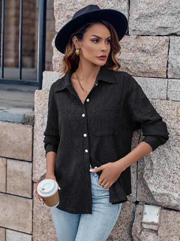 Lapel Single Breasted Solid Color Loose Long Sleeve Shirt - 808Lush