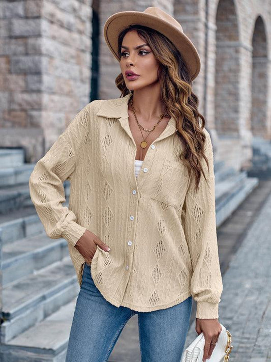 Lapel Single Breasted Solid Color Loose Long Sleeve Shirt - 808Lush