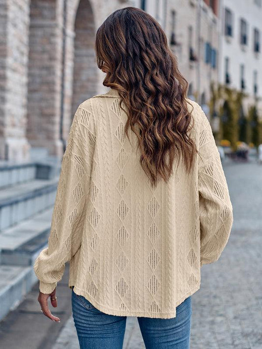 Lapel Single Breasted Solid Color Loose Long Sleeve Shirt - 808Lush