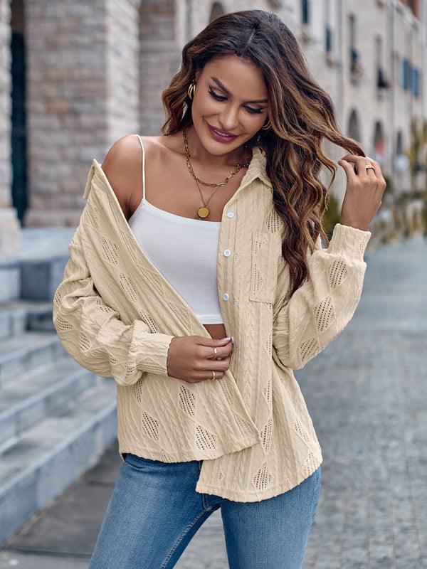 Lapel Single Breasted Solid Color Loose Long Sleeve Shirt - 808Lush