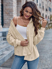 Lapel Single Breasted Solid Color Loose Long Sleeve Shirt - 808Lush