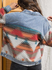 Lapel loose denim stitching woolen coat women's retro jacket - 808Lush