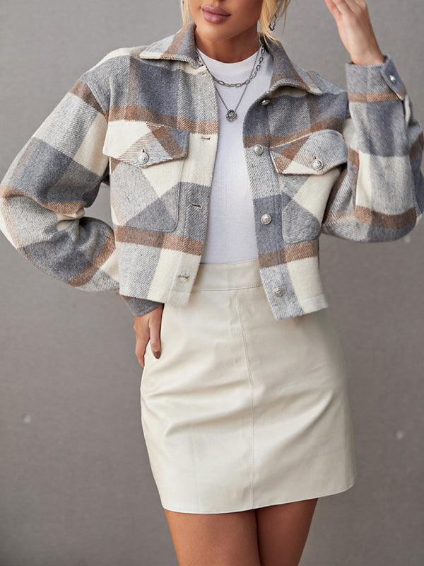 Lapel single-breasted shirt type commuter women's woolen short coat - 808Lush
