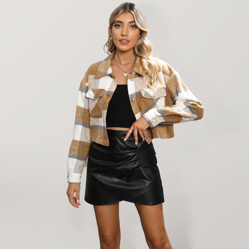 Lapel single-breasted shirt type commuter women's woolen short coat - 808Lush