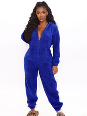 Long Sleeve Hooded Casual Jumpsuit Pants Plush Loungewear - 808Lush