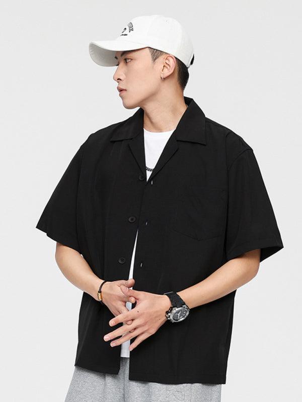 Loose Solid Color Casual Lapel Ordinary Short Sleeve Shirt Men - 808Lush