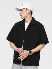 Loose Solid Color Casual Lapel Ordinary Short Sleeve Shirt Men - 808Lush