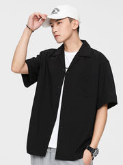 Loose Solid Color Casual Lapel Ordinary Short Sleeve Shirt Men - 808Lush