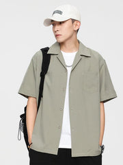 Loose Solid Color Casual Lapel Ordinary Short Sleeve Shirt Men - 808Lush