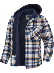 Men casual Thickened Padded Plaid Long Sleeve Loose Hooded Jacket - 808Lush