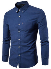 Men's Casual Slim Cotton Oxford Solid Color Large Size Bottom Shirt Long Sleeves - 808Lush