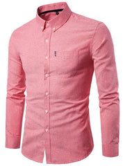 Men's Casual Slim Cotton Oxford Solid Color Large Size Bottom Shirt Long Sleeves - 808Lush