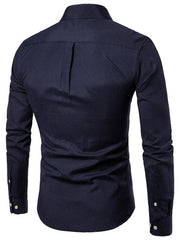 Men's Casual Slim Cotton Oxford Solid Color Large Size Bottom Shirt Long Sleeves - 808Lush