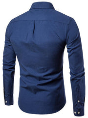 Men's Casual Slim Cotton Oxford Solid Color Large Size Bottom Shirt Long Sleeves - 808Lush