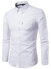 Men's Casual Slim Cotton Oxford Solid Color Large Size Bottom Shirt Long Sleeves - 808Lush