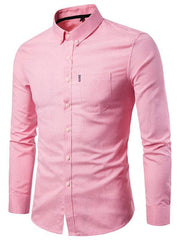 Men's Casual Slim Cotton Oxford Solid Color Large Size Bottom Shirt Long Sleeves - 808Lush