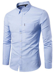 Men's Casual Slim Cotton Oxford Solid Color Large Size Bottom Shirt Long Sleeves - 808Lush