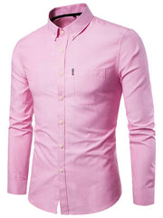 Men's Casual Slim Cotton Oxford Solid Color Large Size Bottom Shirt Long Sleeves - 808Lush