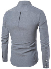 Men's Casual Slim Cotton Oxford Solid Color Large Size Bottom Shirt Long Sleeves - 808Lush