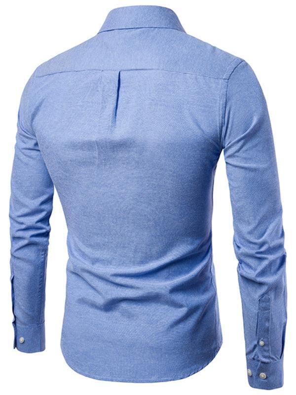 Men's Casual Slim Cotton Oxford Solid Color Large Size Bottom Shirt Long Sleeves - 808Lush